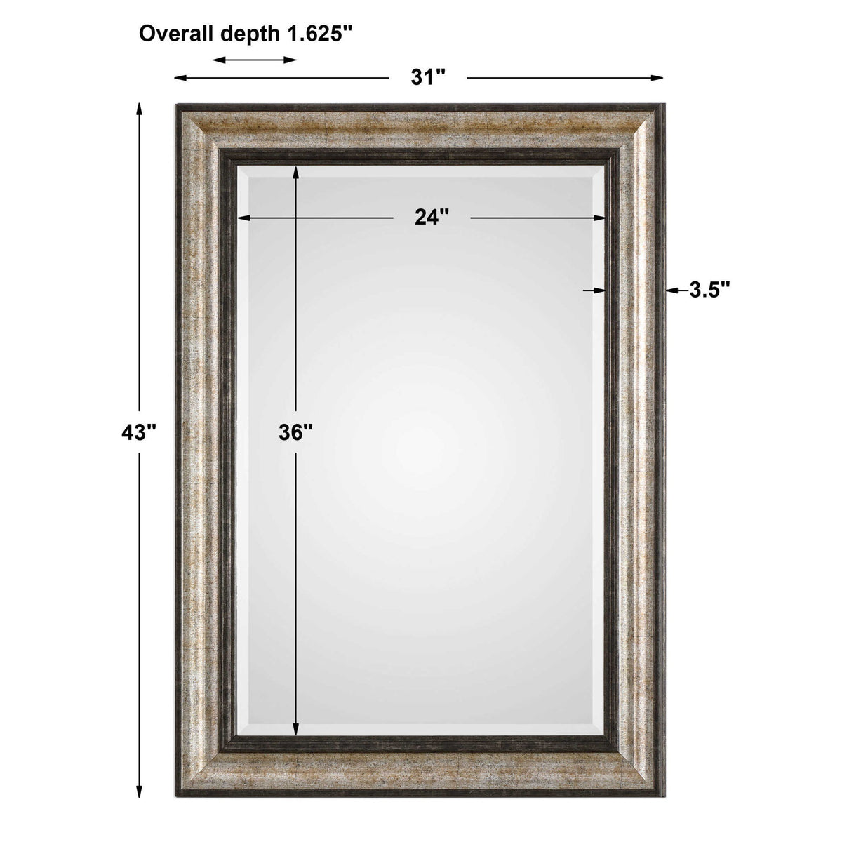 Uttermost Shefford wall mirror with antiqued silver finish, featuring a sleek, modern design perfect for contemporary home decor.