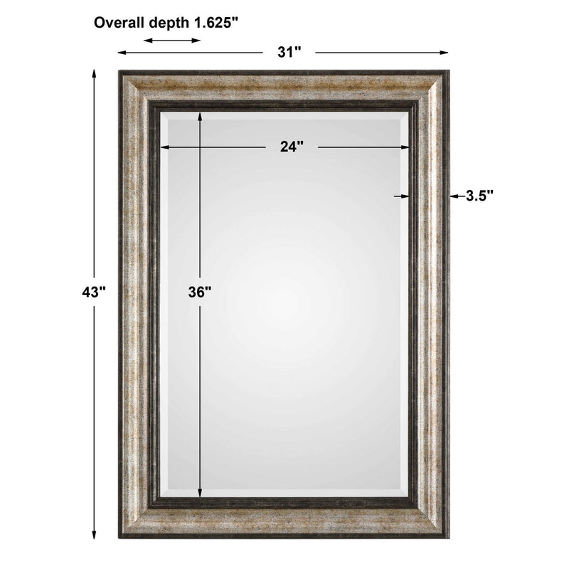 Uttermost Shefford wall mirror with antiqued silver finish, featuring a sleek, modern design perfect for contemporary home decor.