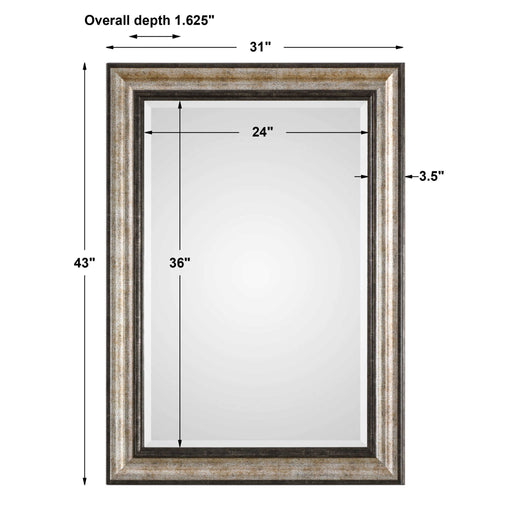 Uttermost Shefford wall mirror with antiqued silver finish, featuring a sleek, modern design perfect for contemporary home decor.