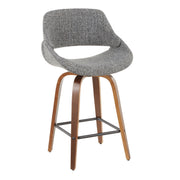 Set of two Lumi Source Fabrico mid-century modern counter stools with wooden legs and upholstered seats.
