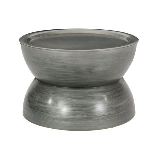 Modern iron hourglass coffee table from Noble House featuring a sleek design and glass surface in a contemporary living room setting.