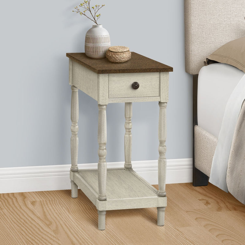 8th Street accent end table with two tiers, storage drawer, traditional design, featuring a stylish and functional furniture piece.