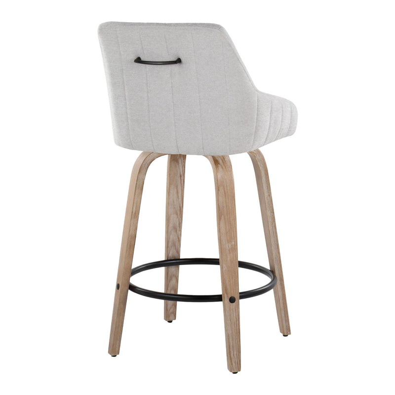 Lumi Source Hannah transitional fixed height counter stool set with swivel seats and round footrests, black finish, two stools included.