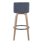 Lumi Source Toriano fixed height contemporary barstool set with swivel and round footrest, shown in modern interior setting.