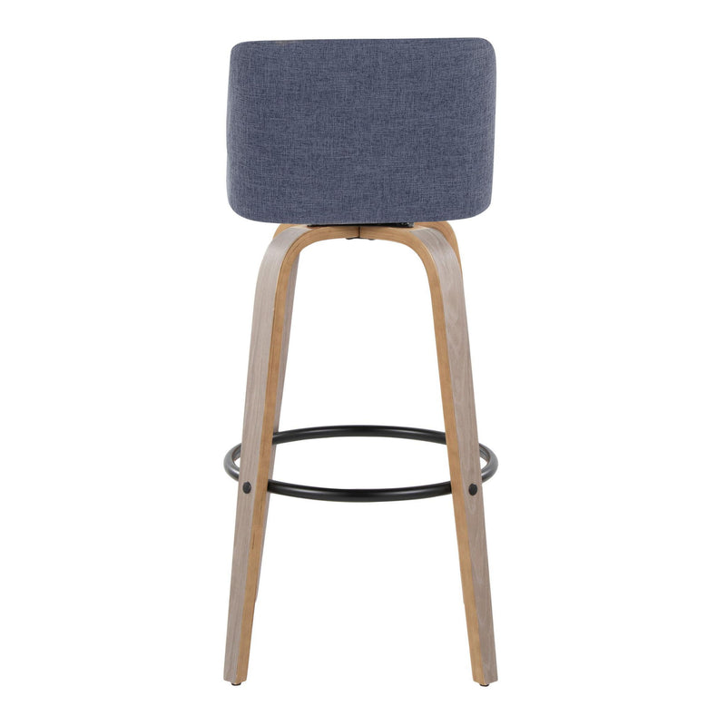 Lumi Source Toriano fixed height contemporary barstool set with swivel and round footrest, shown in modern interior setting.