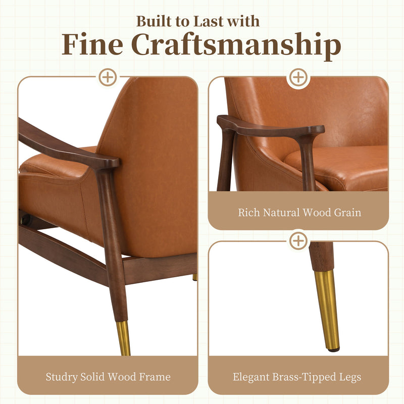 Mid - Century Accent Chair With Cushioned Seat, Brass Tipped Legs - R&R Furniture Gallery (Fountain Valley, CA)