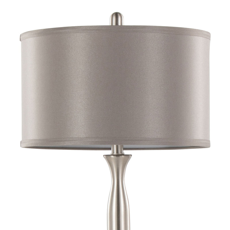 Set of two Lumi Source Joan contemporary table lamps with nickel and gray satin finishes, featuring sleek modern design.