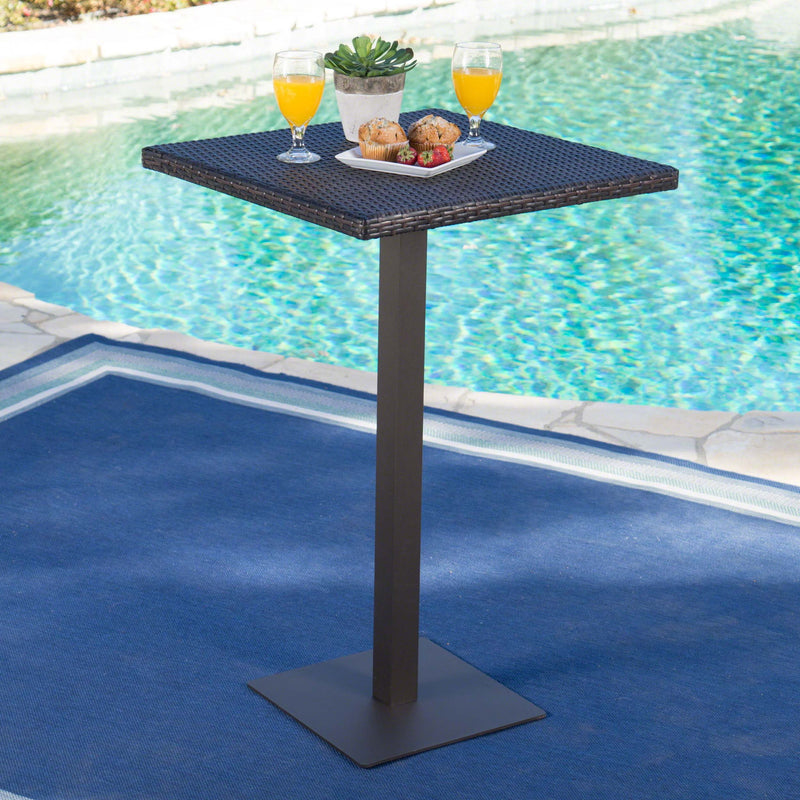 Outdoor Square Rattan Bar Table With Iron Frame - Multi Brown - R&R Furniture Gallery (Fountain Valley, CA)