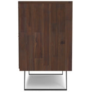 Brown Lowry 2-door sideboard buffet by Simpli-Home with sleek wood finish and modern design, featuring storage cabinets and a flat top surface.