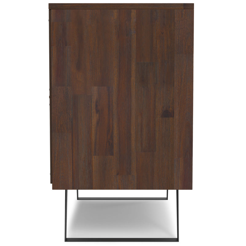 Brown Lowry 2-door sideboard buffet by Simpli-Home with sleek wood finish and modern design, featuring storage cabinets and a flat top surface.