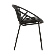Set of two Noble House outdoor stackable chairs with breathable plastic backrests and metal frames, ideal for patio or garden seating.