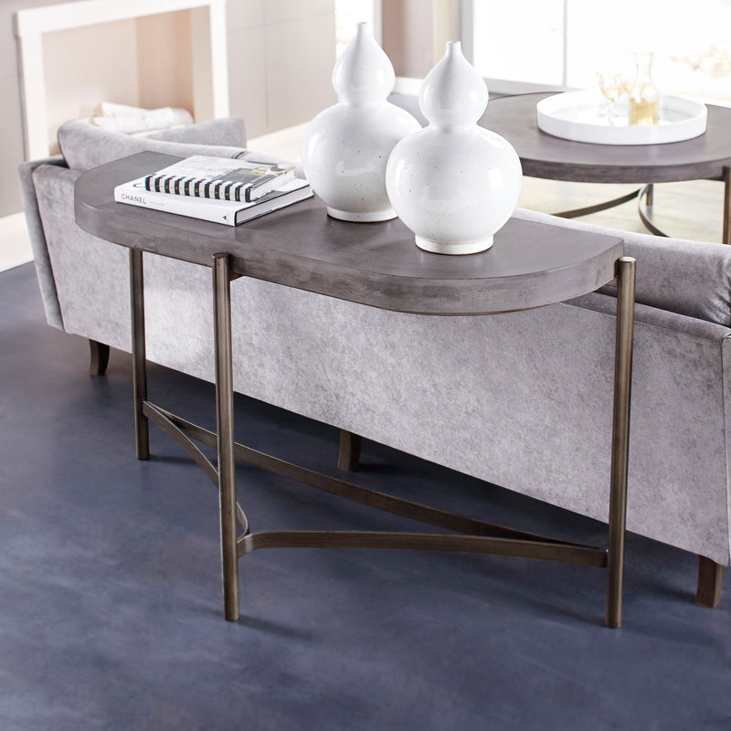 Lyon Semi-circular Natural Concrete and Metal Console Table