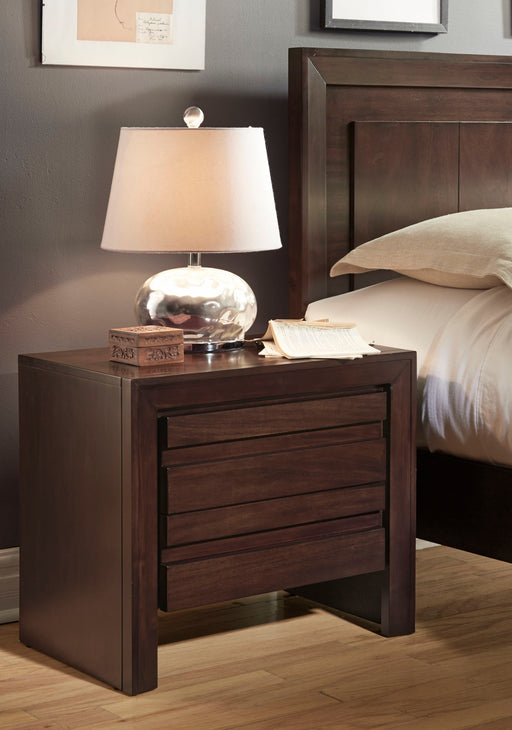Modus Element Charging Station nightstand in chocolate brown, standalone furniture piece with sleek design and functional charging ports.