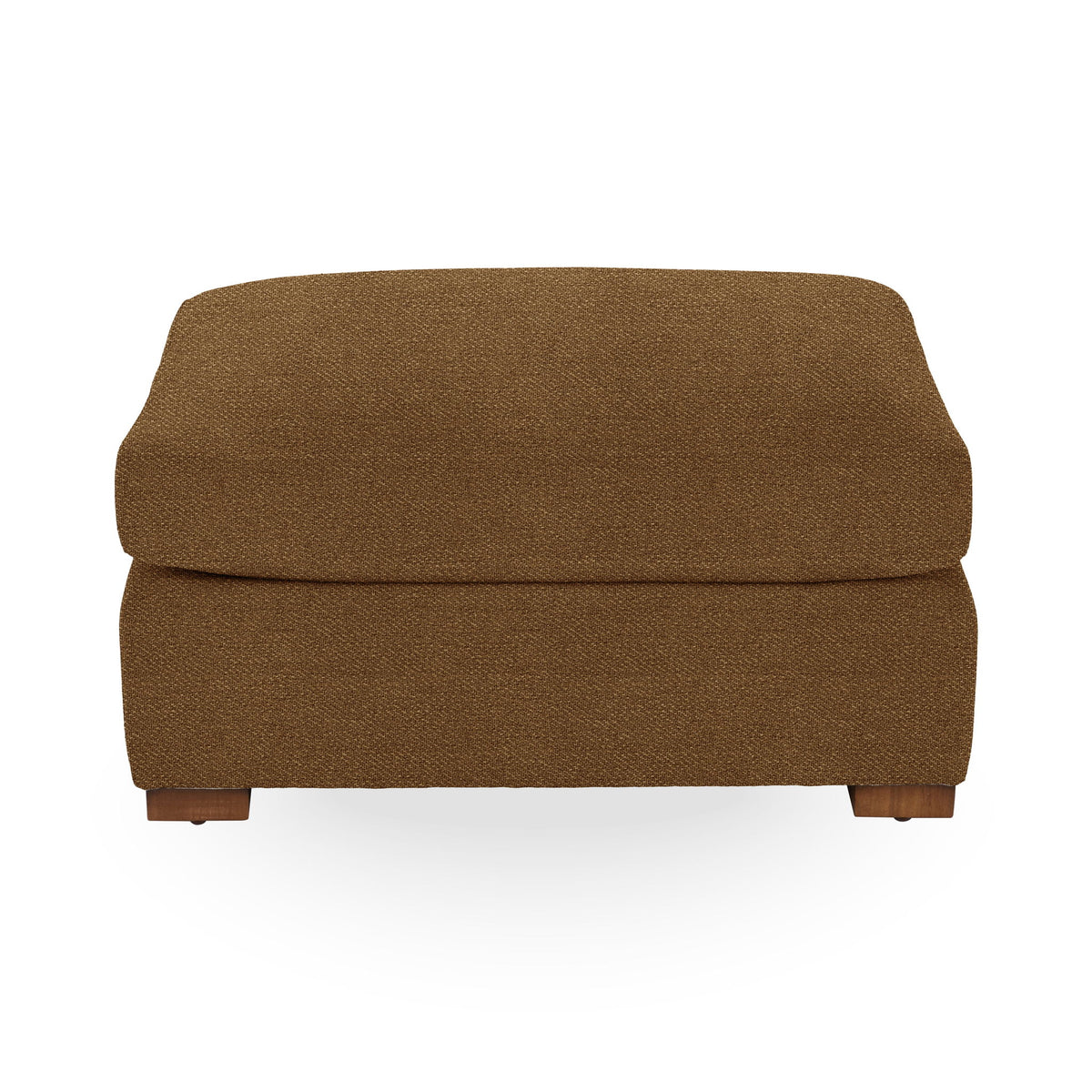 Classic Home Audrey upholstered ottoman with plush fabric and wooden legs, ideal as a versatile footstool or accent piece.