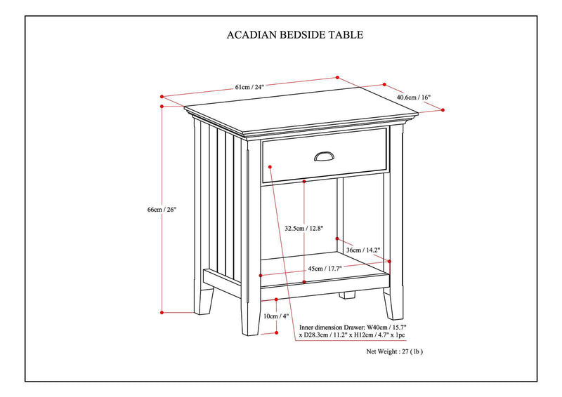 Acadian - Bedside Table, Handcrafted - R&R Furniture Gallery (Fountain Valley, CA)
