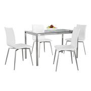 Lumi Source Fuji Mason 5-piece upholstered swivel dining set with glass table top and modern design for contemporary dining rooms.