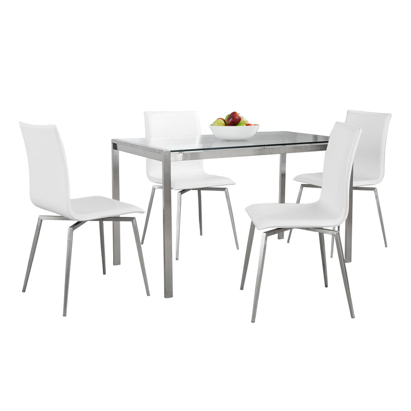 Lumi Source Fuji Mason 5-piece upholstered swivel dining set with glass table top and modern design for contemporary dining rooms.