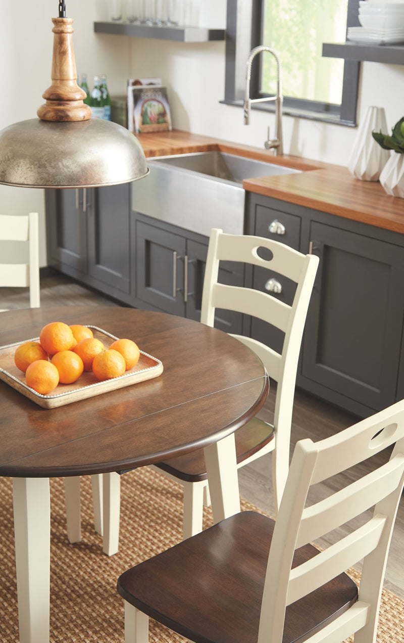 Woodanville - Round DRM Drop Leaf Table - Cream / Brown - R&R Furniture Gallery (Fountain Valley, CA)