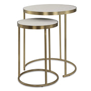 Uttermost Aragon nesting accent tables set of 2 with sleek wood tops and metal frames, perfect for versatile living room decor.