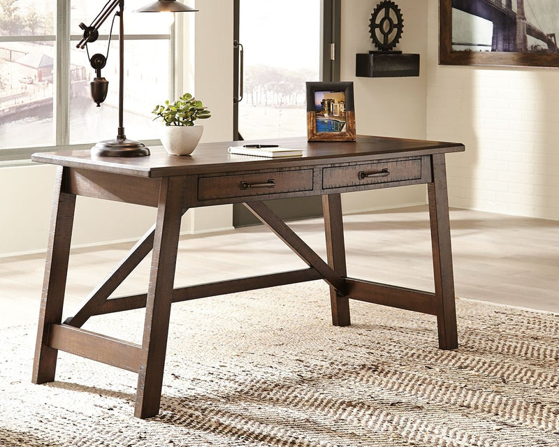 Baldridge - Home Office Large Leg Desk - Rustic Brown - R&R Furniture Gallery (Fountain Valley, CA)