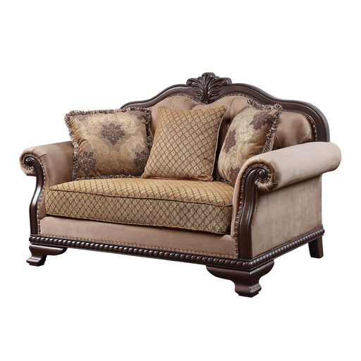 Chateau De Ville - Loveseat With 3 Pillows (Same Lv01589) - Fabric & Espresso - R&R Furniture Gallery (Fountain Valley, CA)