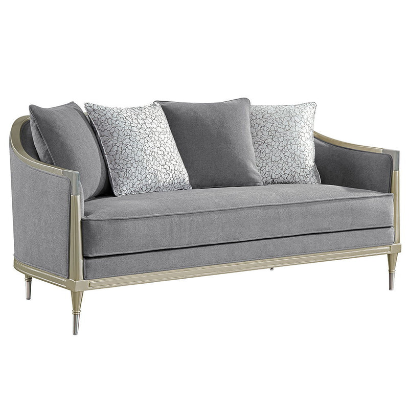Fernando - Loveseat With 4 Pillows - Gray Chenille & Champagne - R&R Furniture Gallery (Fountain Valley, CA)