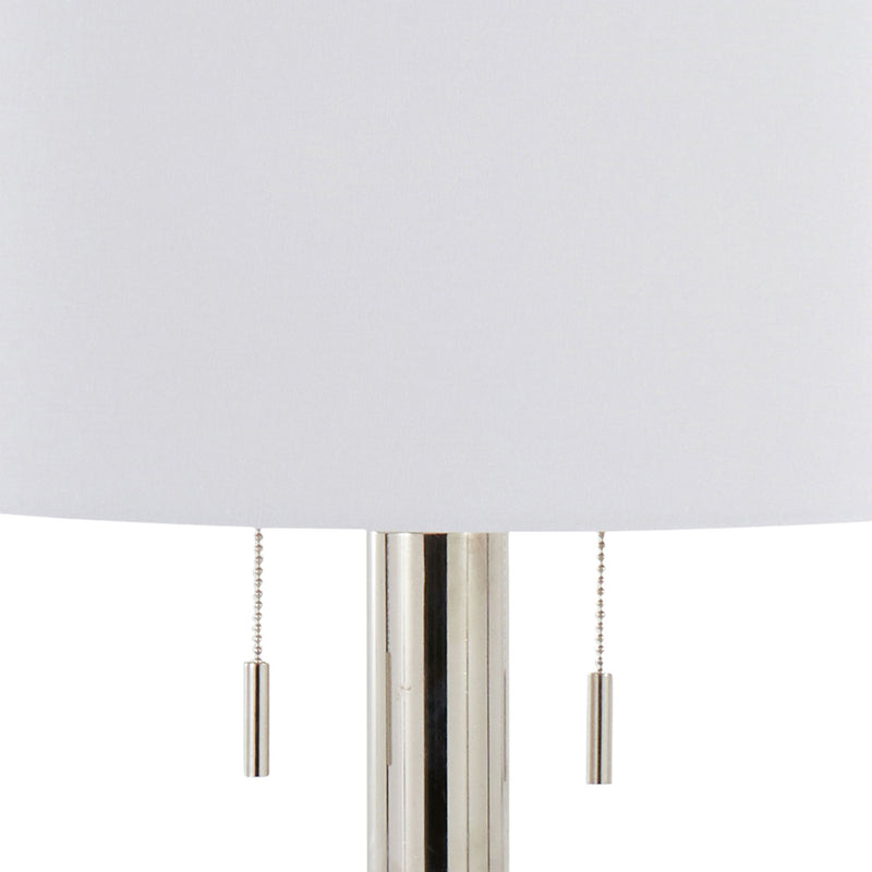 Set of two Lumi Source Master 29-inch contemporary table lamps with polished nickel finish and white shades on a sleek surface.