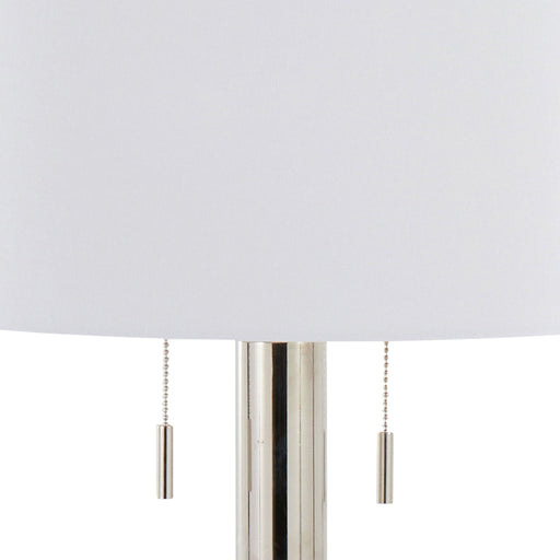 Set of two Lumi Source Master 29-inch contemporary table lamps with polished nickel finish and white shades on a sleek surface.