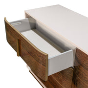 Michael Amini Pavira dresser with matching mirror, featuring sleek wood finish and modern design for stylish bedroom storage.