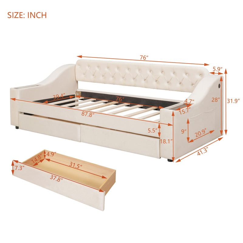 Upholstered Daybed With Storage Armrests And USB Port - R&R Furniture Gallery (Fountain Valley, CA)