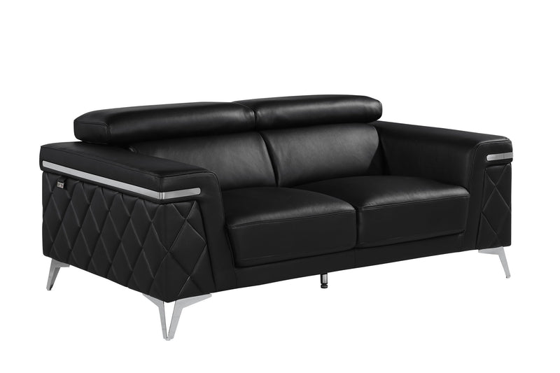 1140 - Top Grain Italian Leather Living Room Set - Black - R&R Furniture Gallery (Fountain Valley, CA)