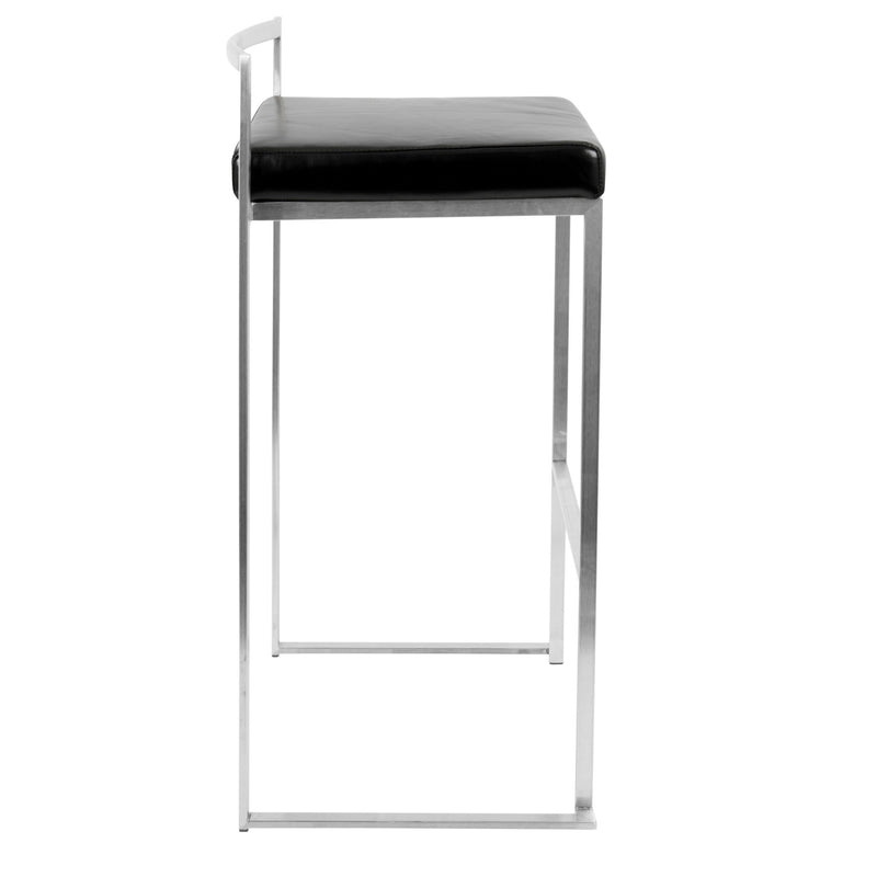 Lumi Source Fuji contemporary stackable barstool set with sleek design, featuring black seats and wooden legs, perfect for modern interiors.