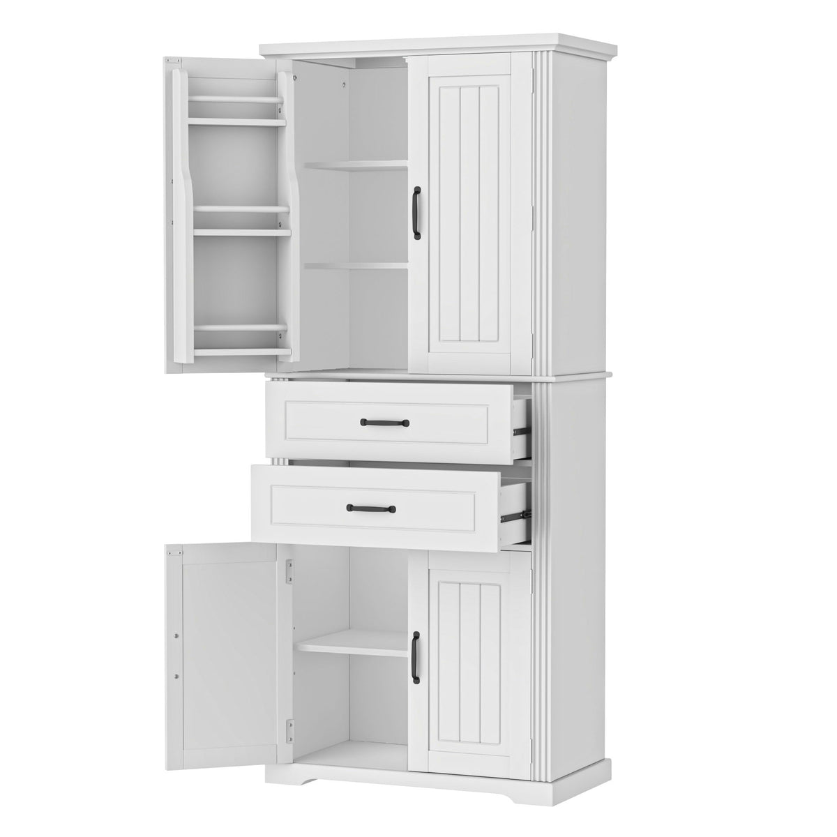 Storage Cabinet With Adjustable Shelves, 2 Drawers, Doors