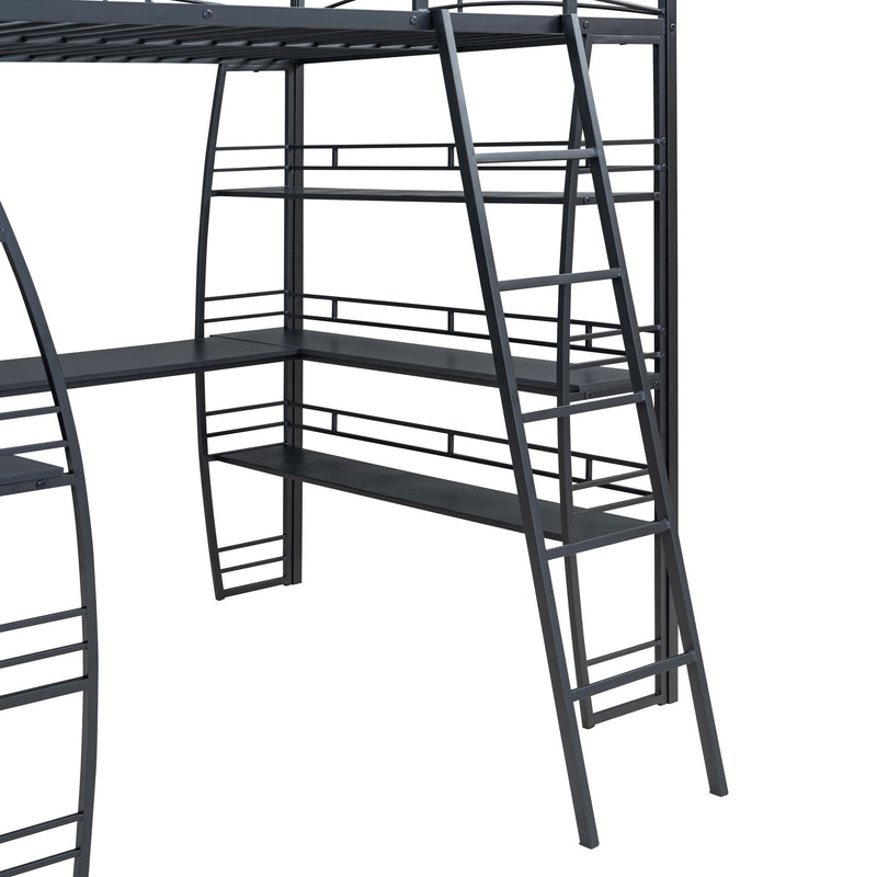 Loft Bed With 4 Layers Of Shelves And L-Shaped Desk, Stylish Metal Frame Bed With A Set Of Sockets, USB Ports And And Wireless Charging - R&R Furniture Gallery (Fountain Valley, CA)