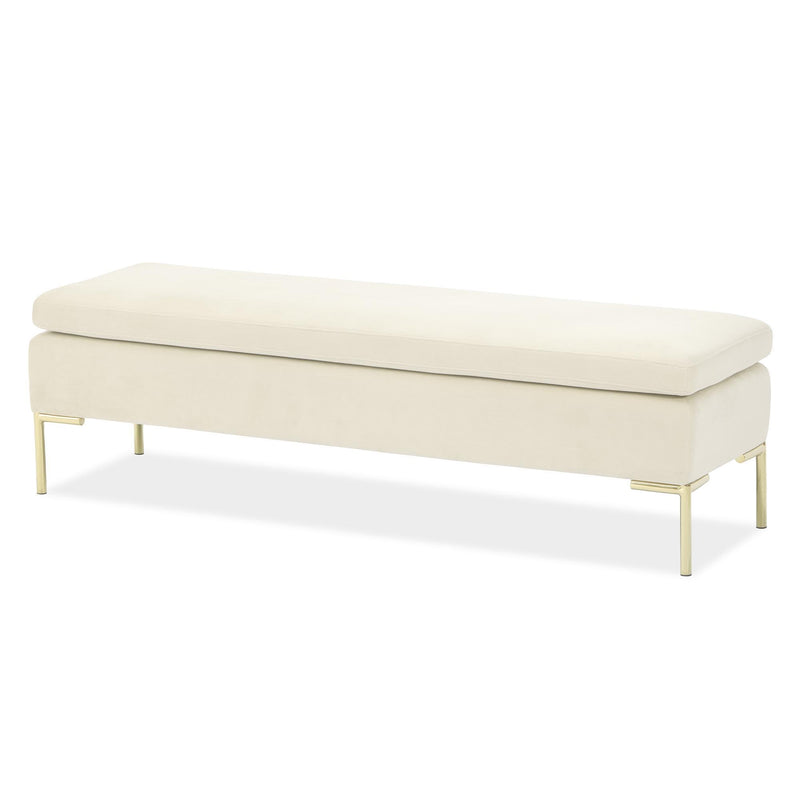 Signature Beds & Benches - Zennia Velvet Accent Bench - Ivory / Gold - R&R Furniture Gallery (Fountain Valley, CA)