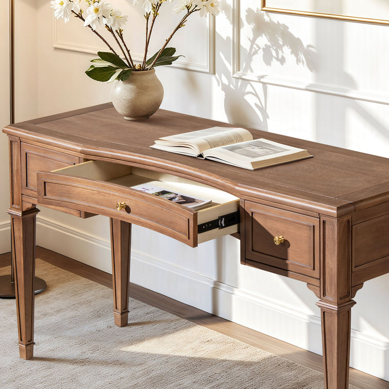 Brown Jennifer Taylor Home Dauphin 3 Drawer Executive Desk with sleek wood finish and modern design for office workspace.