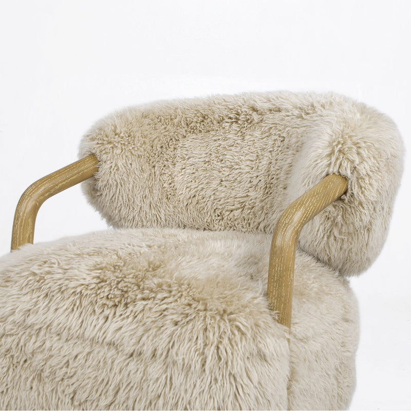 Becker - Rustic Oak Sheepskin Upholstered Accent Arm Chair - Taupe Beige - R&R Furniture Gallery (Fountain Valley, CA)