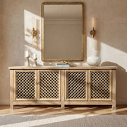 Jennifer Taylor Home Arden 4-door sideboard in natural wood finish with sleek design and ample storage space.