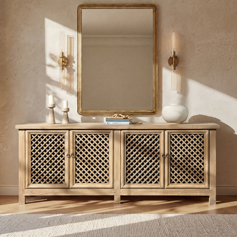 Jennifer Taylor Home Arden 4-door sideboard in natural wood finish with sleek design and ample storage space.