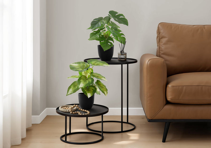 13" Tall, Artificial Plant, Monstera Calthea, Indoor, Faux, Fake, Table, Greenery, Potted, Decorative (Set of 2) - Green / Black - R&R Furniture Gallery (Fountain Valley, CA)