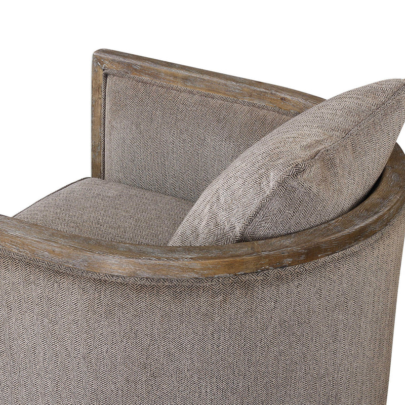 Gray Viaggio Chenille Accent Chair by Uttermost with plush upholstery and modern design, shown from a front angle.