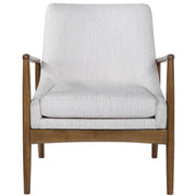 Uttermost Bev white accent arm chair with cushioned seat and sleek modern design, ideal for living rooms or bedrooms.