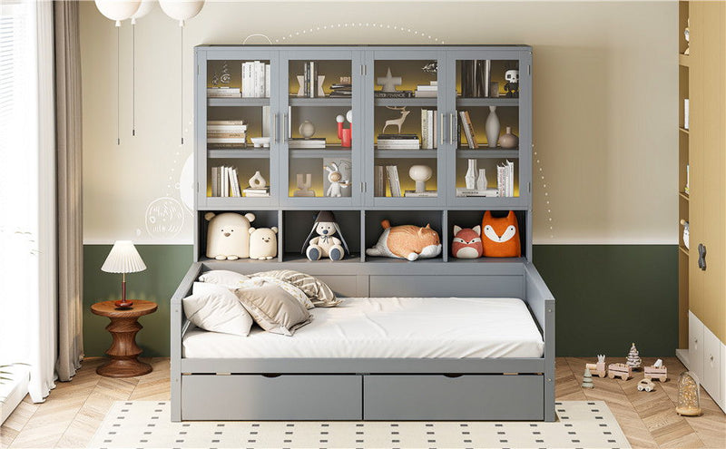 Daybed With Glass Door Storage Cabinets, Built In LED Lighting And Shelves - R&R Furniture Gallery (Fountain Valley, CA)