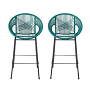 Noble House Ferrara outdoor patio barstool set of 2 with metal frames and woven seats, perfect for outdoor dining and lounging.