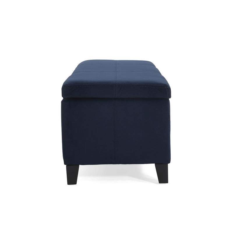 Noble House upholstered storage ottoman bench with cushioned top and wooden legs, ideal for living room storage and seating.