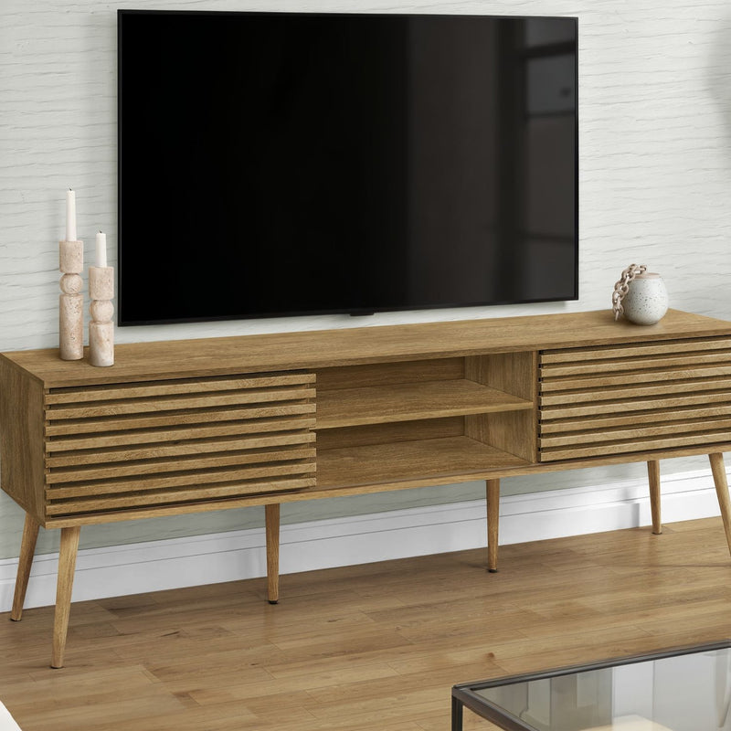TV Stand, 72 Inch, Media Entertainment Center, Storage Cabinet, Console, Storage Shelves, Contemporary & Modern - Walnut - R&R Furniture Gallery (Fountain Valley, CA)