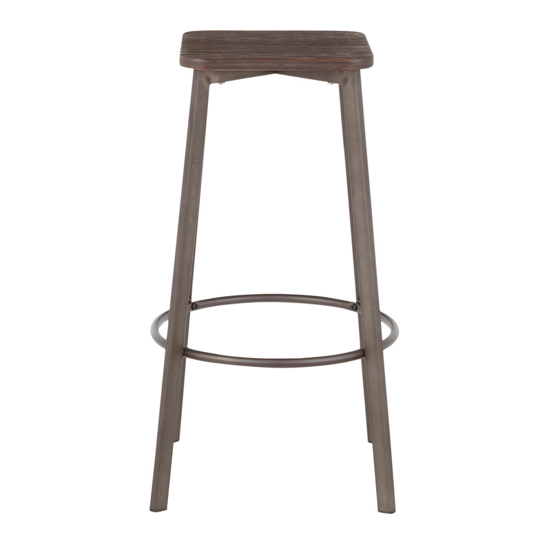 Set of two Lumi Source Clara industrial square barstools in espresso finish with metal frames and cushioned seats.