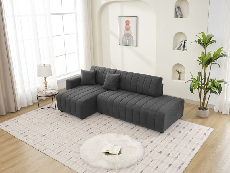Urban Retreats Jessica lamb wool sectional sofa with chaise, stationary sectional with plush fabric and modern design.