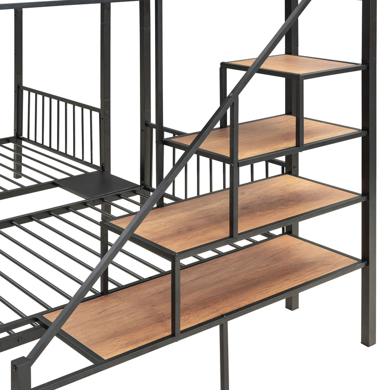 Full Over Twin-Twin Triple Bunk Bed With Drawers And Staircase - Black - R&R Furniture Gallery (Fountain Valley, CA)