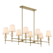 Uttermost Arques 8-light linear chandelier with white and gold finish, featuring sleek modern design and elegant light fixtures.